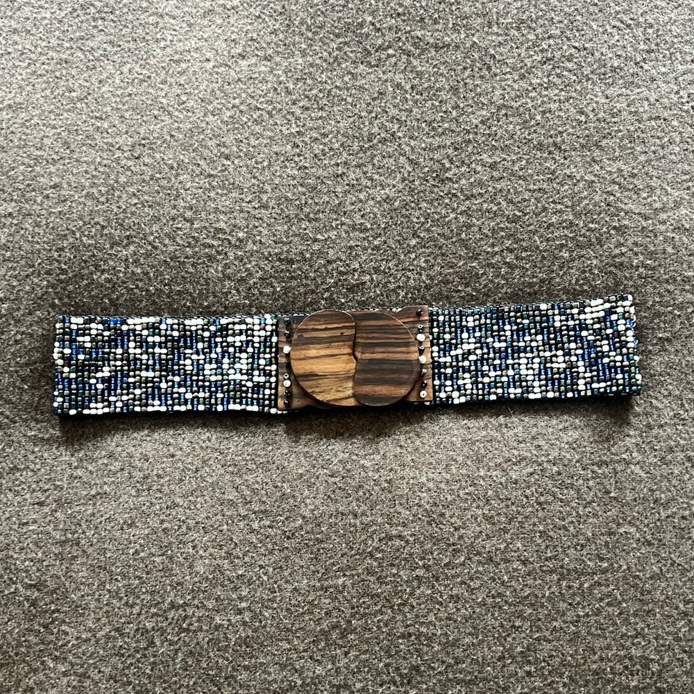 Beaded Belt with Wooden Buckle